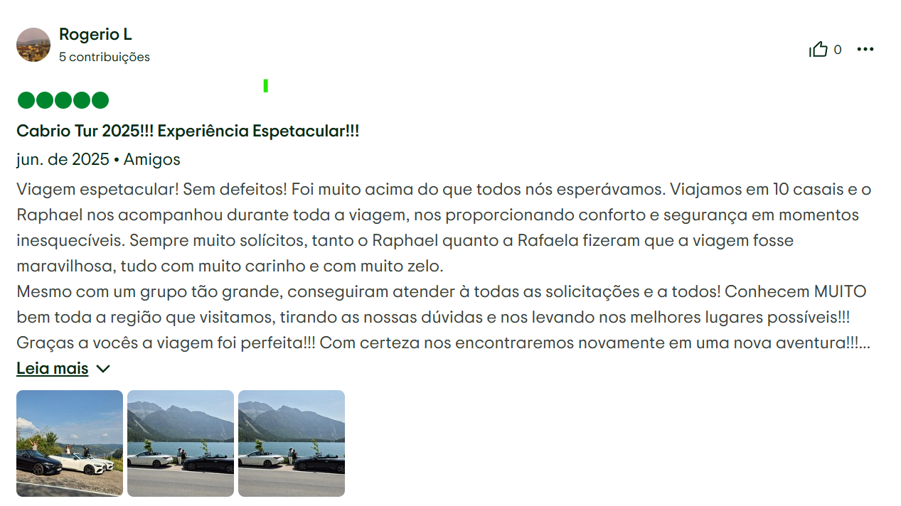 Segunda avaliação do Cabrio Tour no Tripadvisor — relato detalhado do grupo