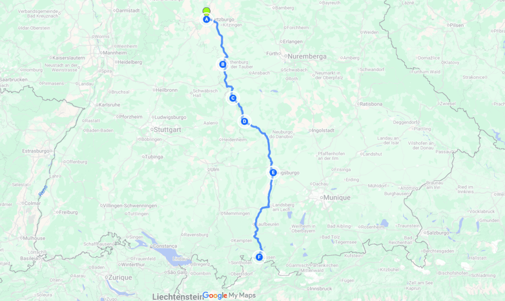 Rota com as cidades da Rota Romântica