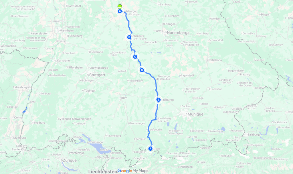 Rota com as cidades da Rota Romântica